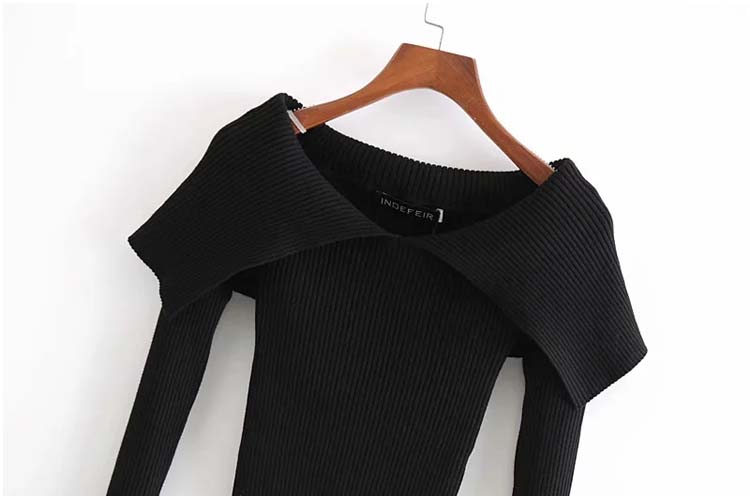 Design sense large lapel off shoulder long sleeve knit top  7151