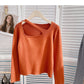 Small design hollow round neck sweater  6629