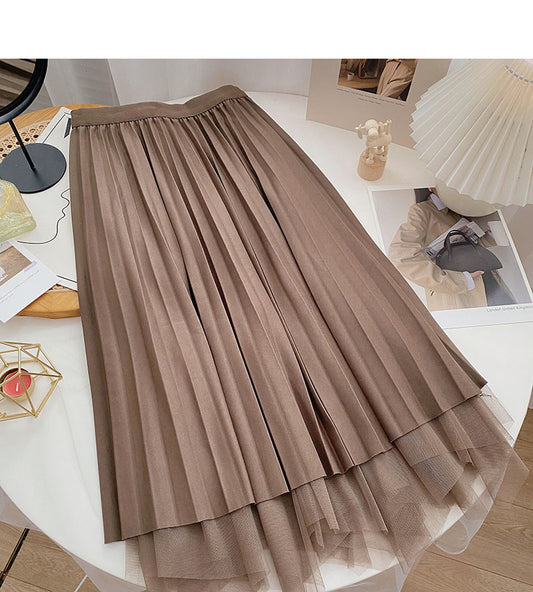 Niche design Vintage high waist A-line skirt with mesh  5787