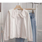Baby collar solid color long sleeve shirt looks thin and versatile top  6372