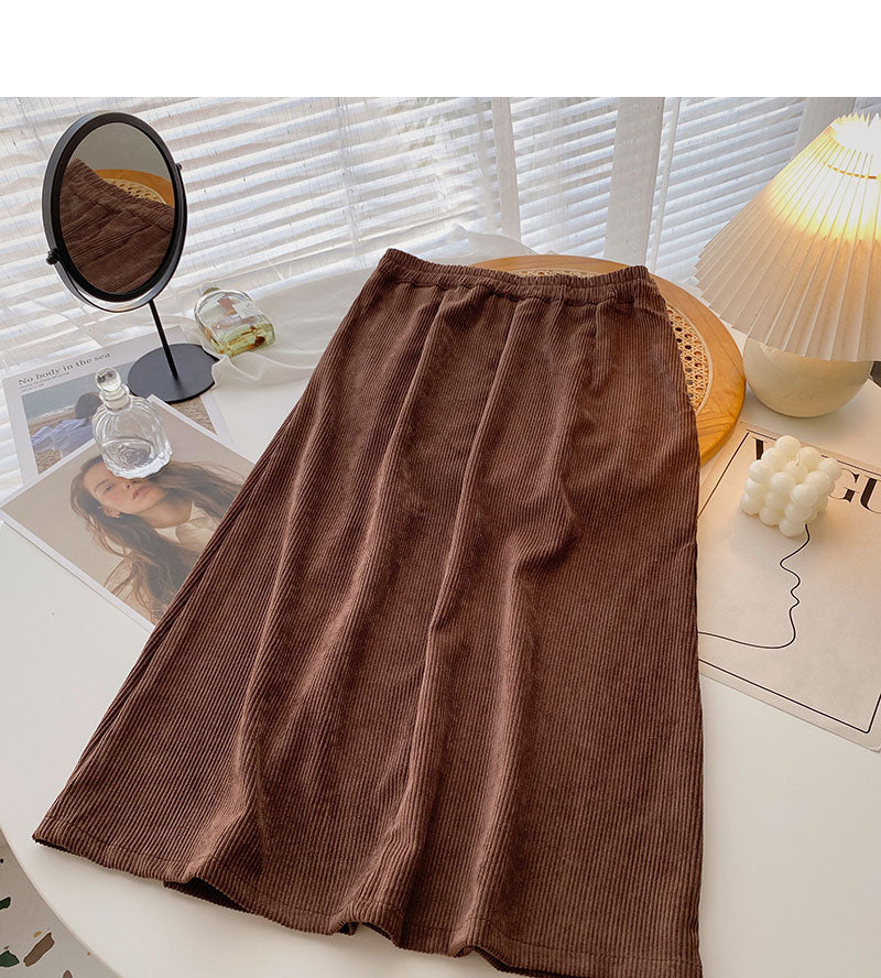 A-line skirt with high waist, vertical and split design  5734