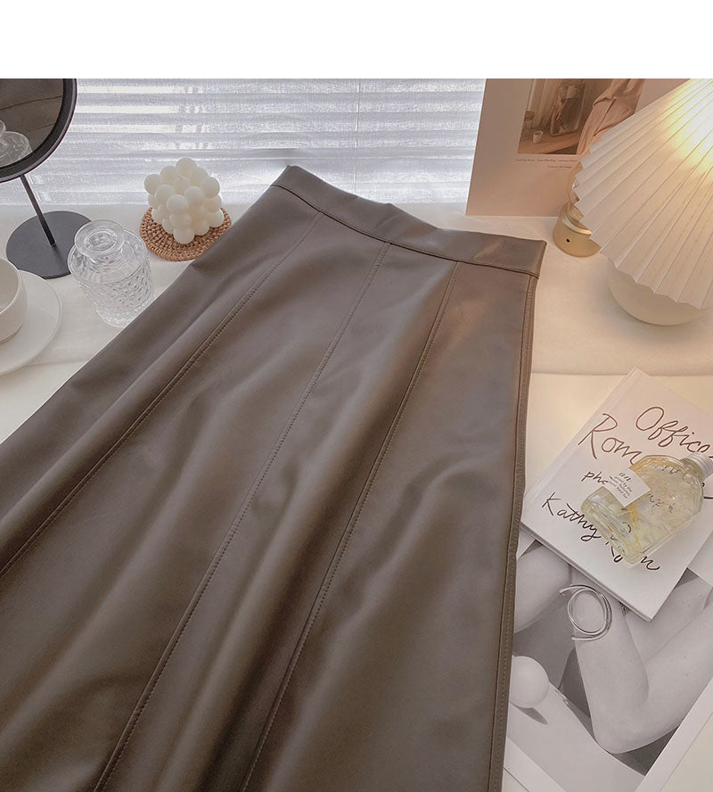 Temperament simple solid color A-shaped slim skirt  5730