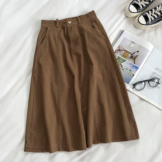 New Korean pocket Harajuku tooling high waist A-line skirt  5673