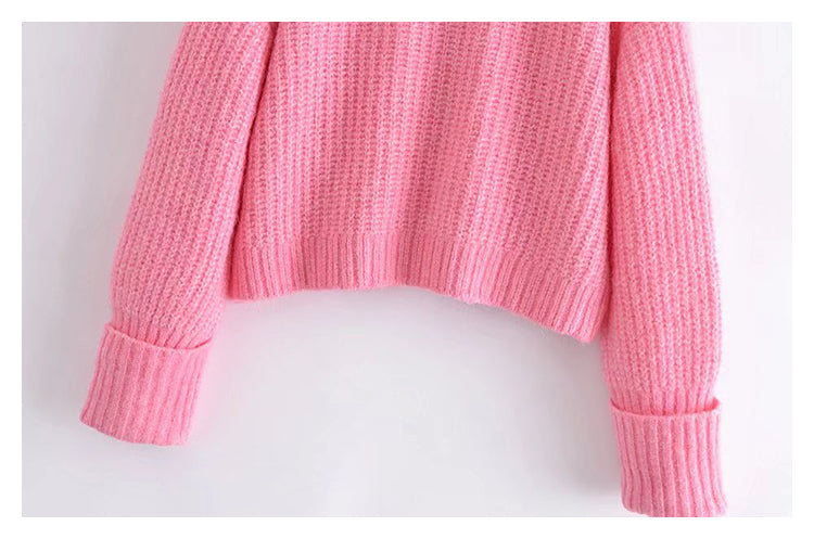 Versatile loose spike stitch short sweater  7506