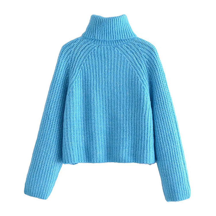 Lazy wind high neck spike knit sweater short sweater  7457