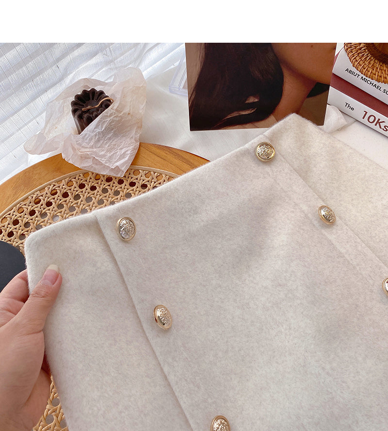 Button high waist design shows a sense of thin tweed Hip Wrap Skirt  5549