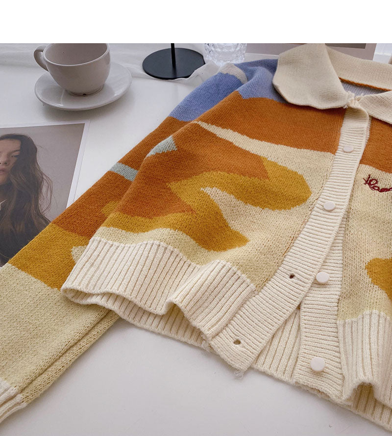 Design sense Vintage contrast long sleeve short top  5865