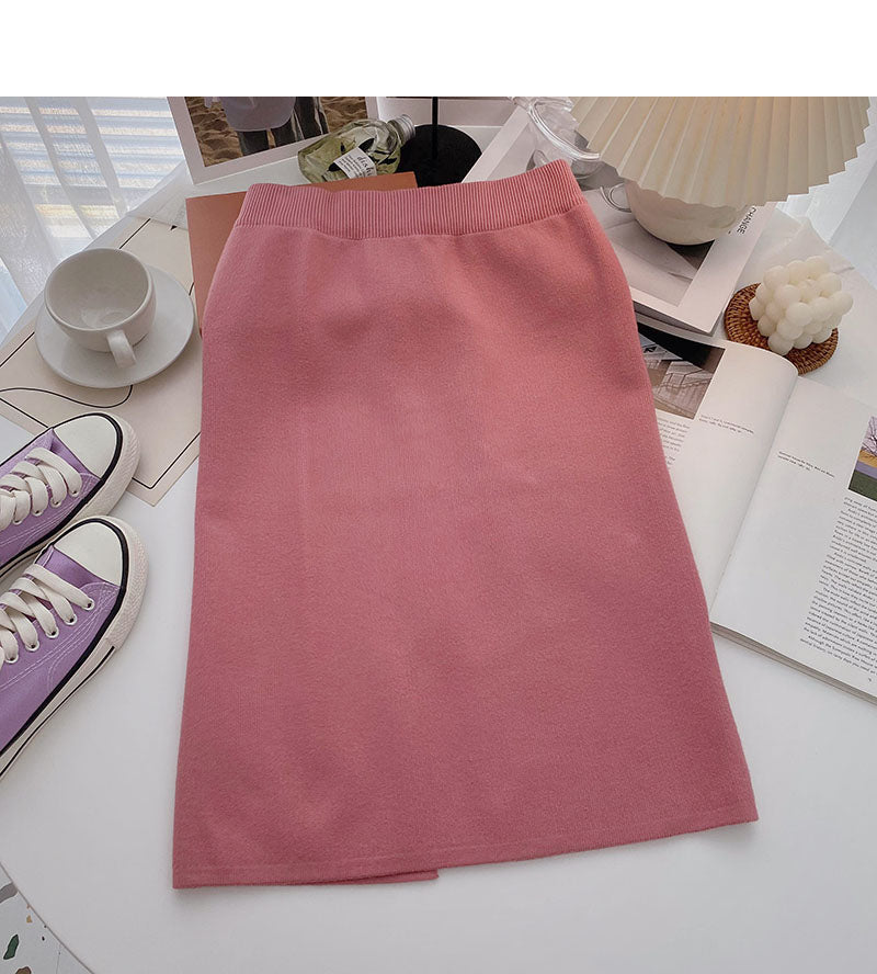 Fashion temperament solid color high waist split A-line skirt  5759