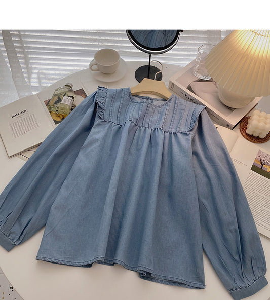 Haut ample à manches longues et col ras du cou avec coutures décoratives 6313