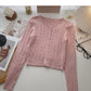 Knitted cardigan coat retro short twist long sleeve top  6566