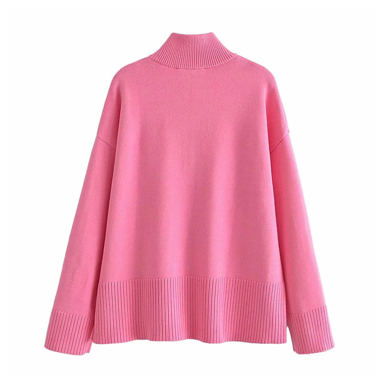 Simple and versatile zip high neck sweater  7515