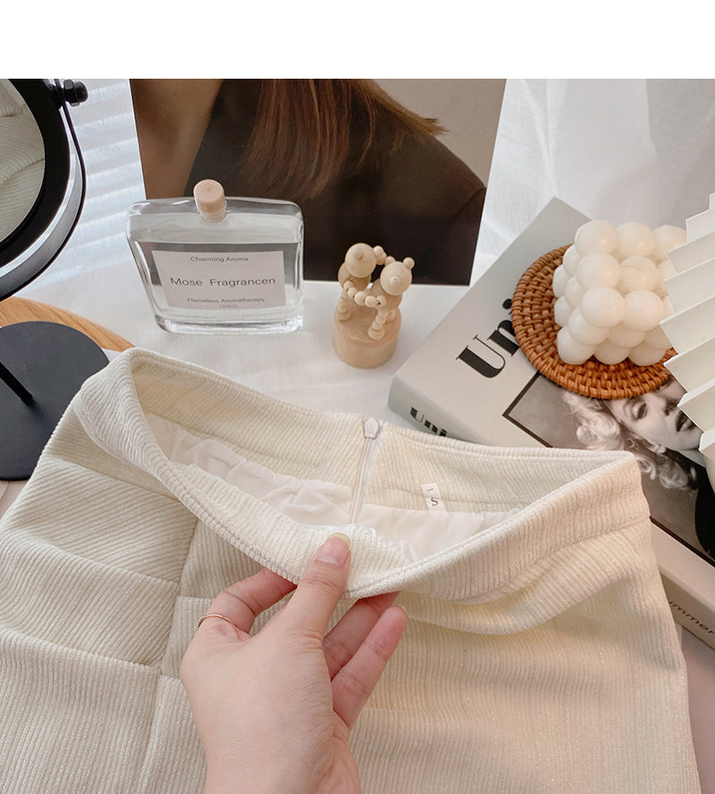 New Korean simple retro solid color pleated hip A-line skirt  5621