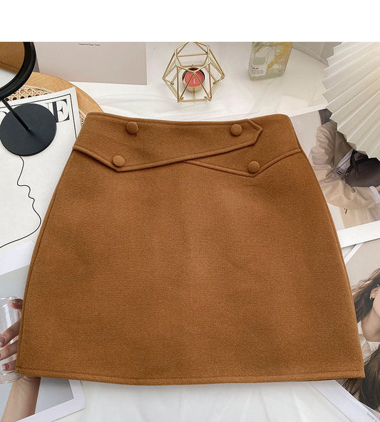 Design sense personalized button high waist slim A-line skirt  5566