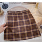 Hong Kong style retro plaid pattern shows thin high waist short skirt fashion  5624