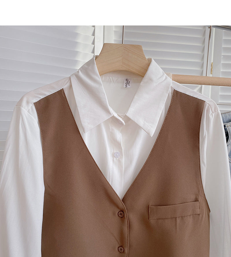 Lazy irregular stitching long sleeve shirt design fake two pieces  6358