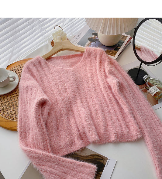 Haut ample en mohair à col en V coréen 5934