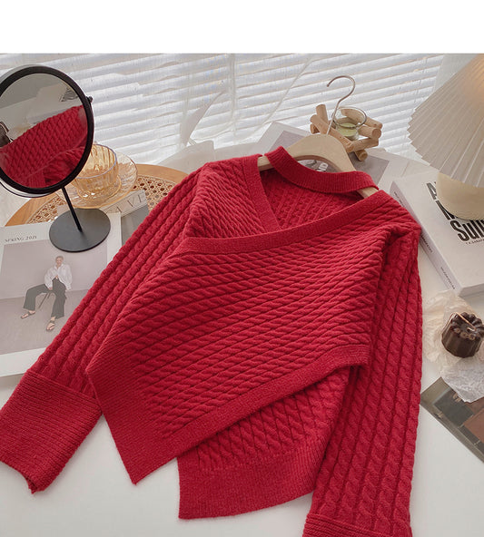 Haut à col en V croisé et col creux au design de la minorité coréenne 6188