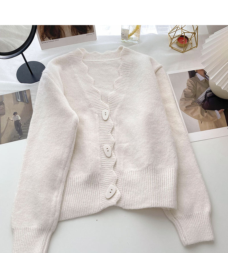 Lazy sweater personality single breasted long sleeved top  6117