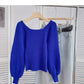 Vintage Lantern Sleeve square neck sweater looks thin and fashionable  6090