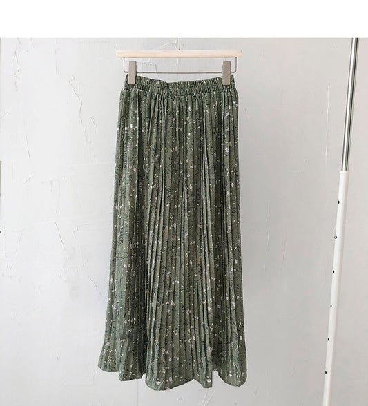 New port style pleated high waist thin medium length skirt  5681