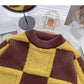 Vintage Plaid contrast flocked sweater female  5993
