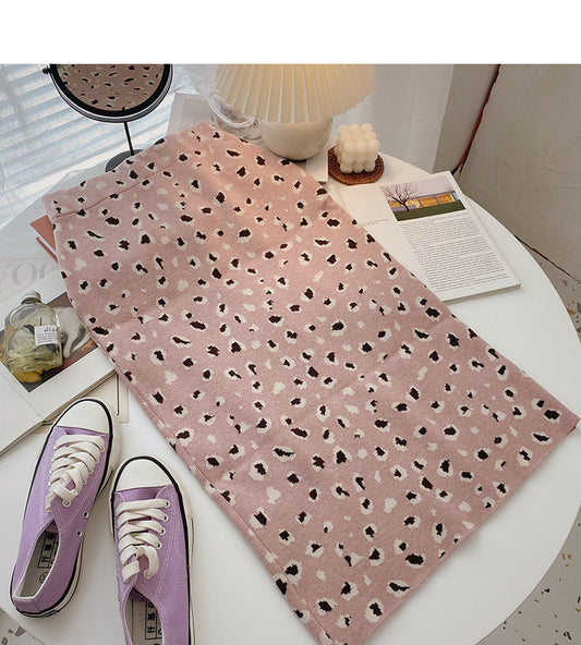 Temperament: Hong Kong style leisure retro leopard print high waist A-line skirt  5757