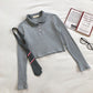 College Polo necktie knit slim long sleeve top  6447