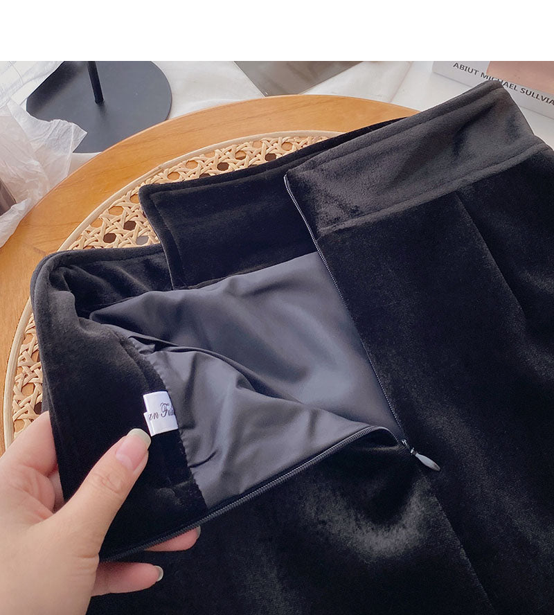 Irregular personality button high waist black A-line skirt  5562