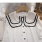 Navy collar slim Vintage Long Sleeve Shirt  6419