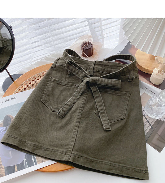 New Korean version versatile personalized bandage high waist A-line skirt  5524