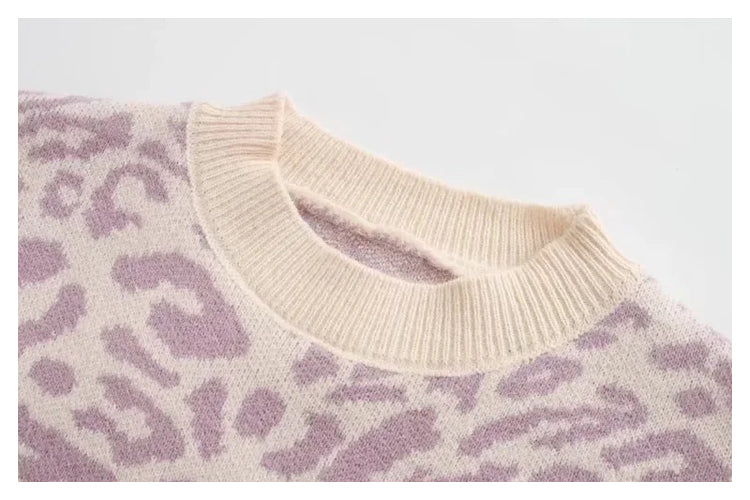 Loose Pullover lazy long sleeve leopard jacquard sweater  7464