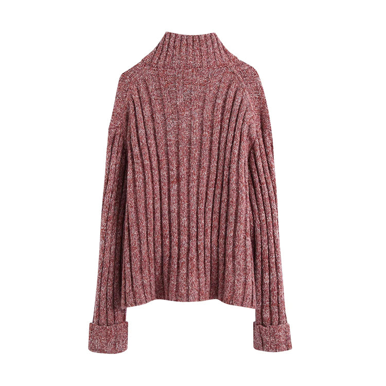 Loose pullover, lazy wind, high neck, inner lap sweater  7466