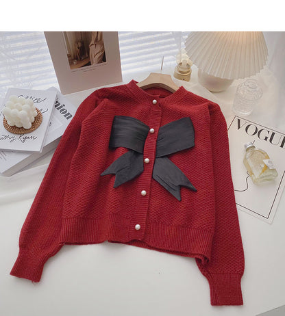 Crew neck stitched French Vintage bow sweater  5929