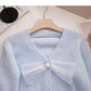 Korean version lazy wind gentle foreign style solid color bow V-neck top  6058