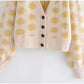 Girls' aging diamond jacquard V-Neck long sleeve high waist knitted cardigan  7157