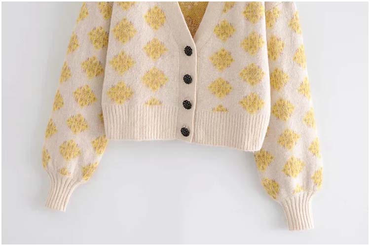 Girls' aging diamond jacquard V-Neck long sleeve high waist knitted cardigan  7157