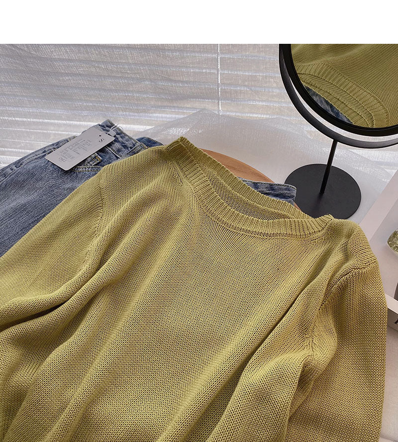 Casual solid short Pullover long sleeve T-shirt  6504