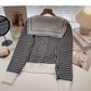Plaid Navy neck Vintage knit cardigan  5924