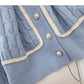 Korean pearl button round neck retro stitching short top  5909
