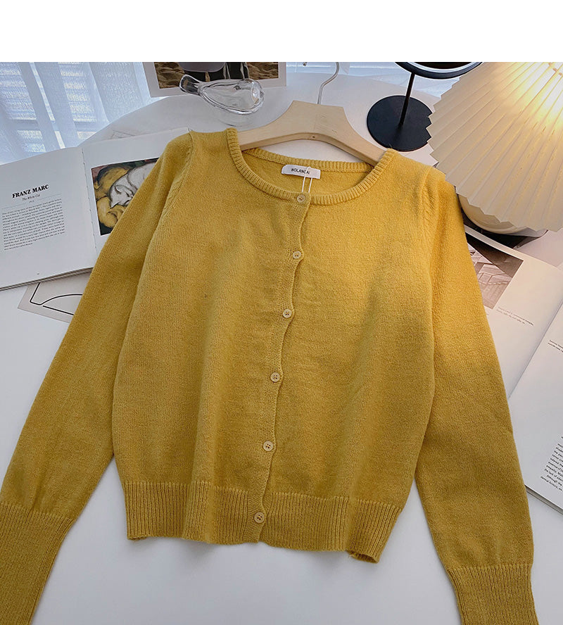 Cardigan knitted coat solid color long sleeve single breasted top  6580