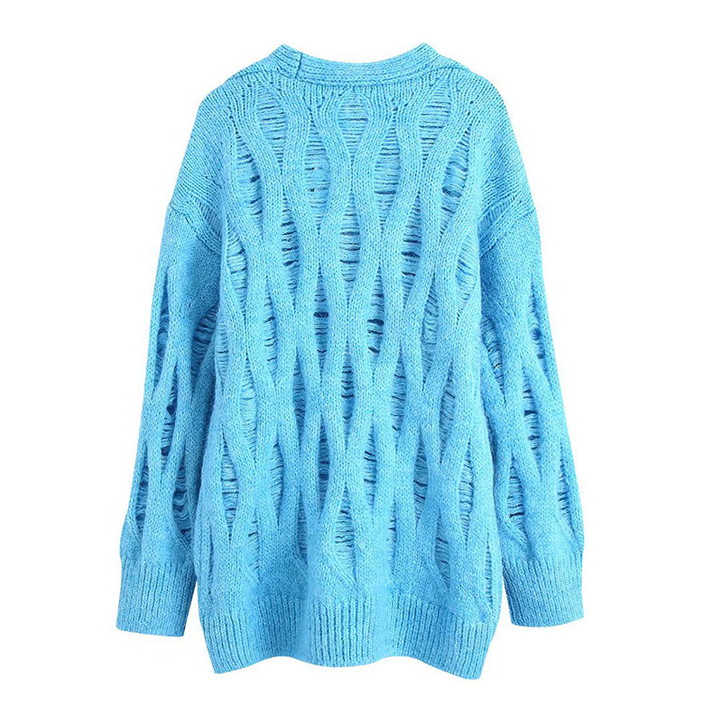 Long sweater with hole decoration  7507