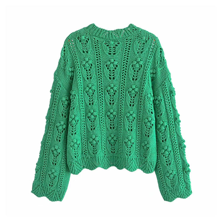 New vintage green ball cut out sweater sweater sweater  7246
