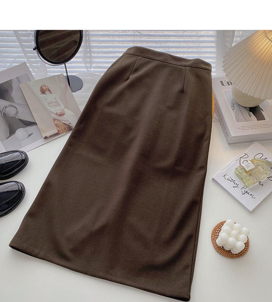 Retro casual slim split high waist A-line skirt  5772