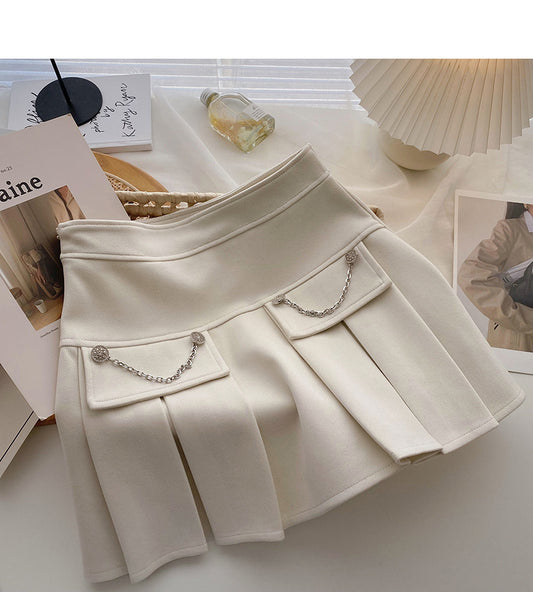 Slim and versatile age reducing personalized chain high waist A-line skirt  5572