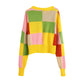New sweet loose jacquard Plaid color matching sweater  7468