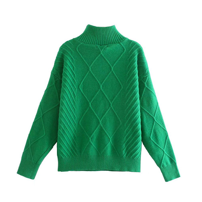 Stand collar zipper long sleeve twist loose lazy sweater sweater  7199