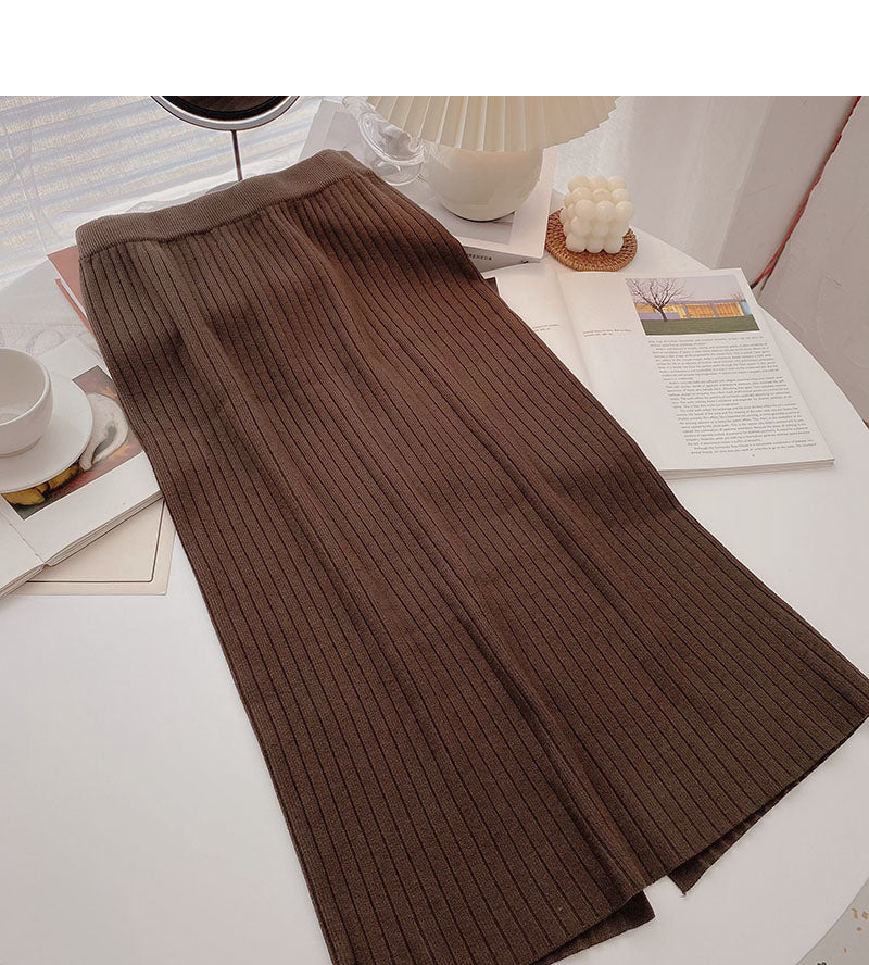 Retro and versatile back split high waist A-shaped thread skirt  5765