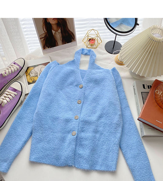 The new Korean one line neck hanging neck design feels off the shoulder  6101