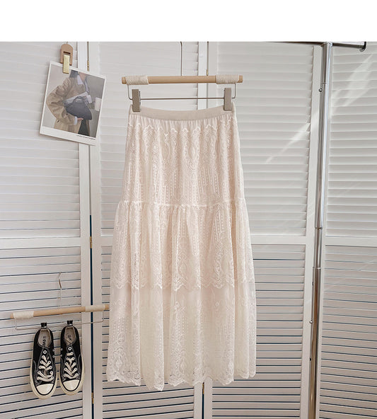 Slim and fairy, versatile, elastic waist, medium and long skirt  5797