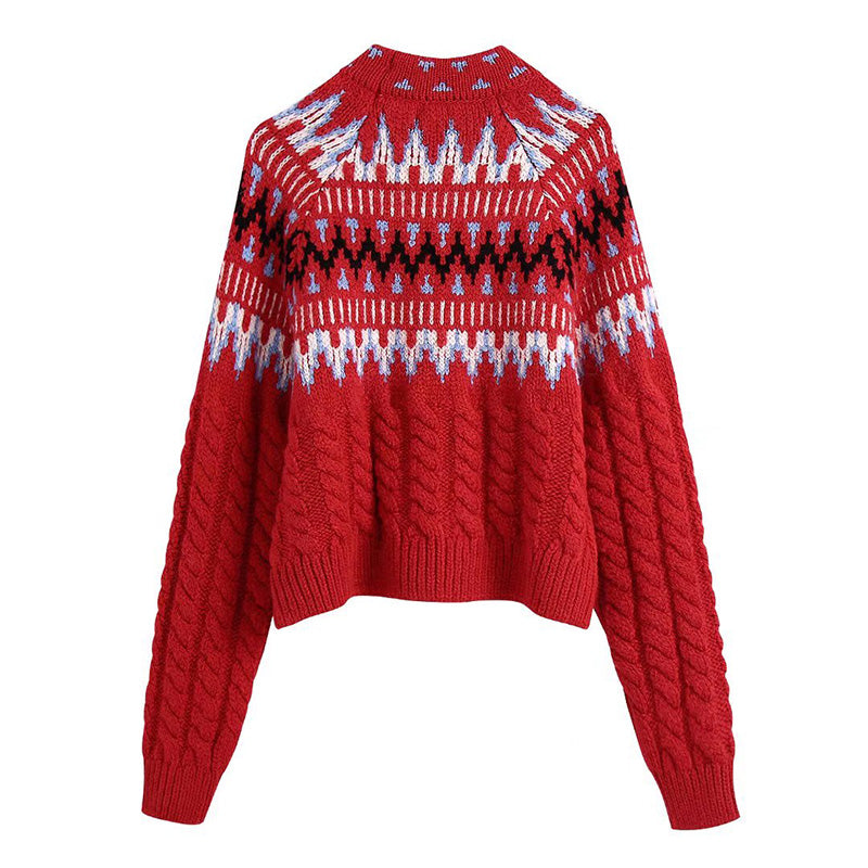 Vintage loose eight strand jacquard sweater  7525